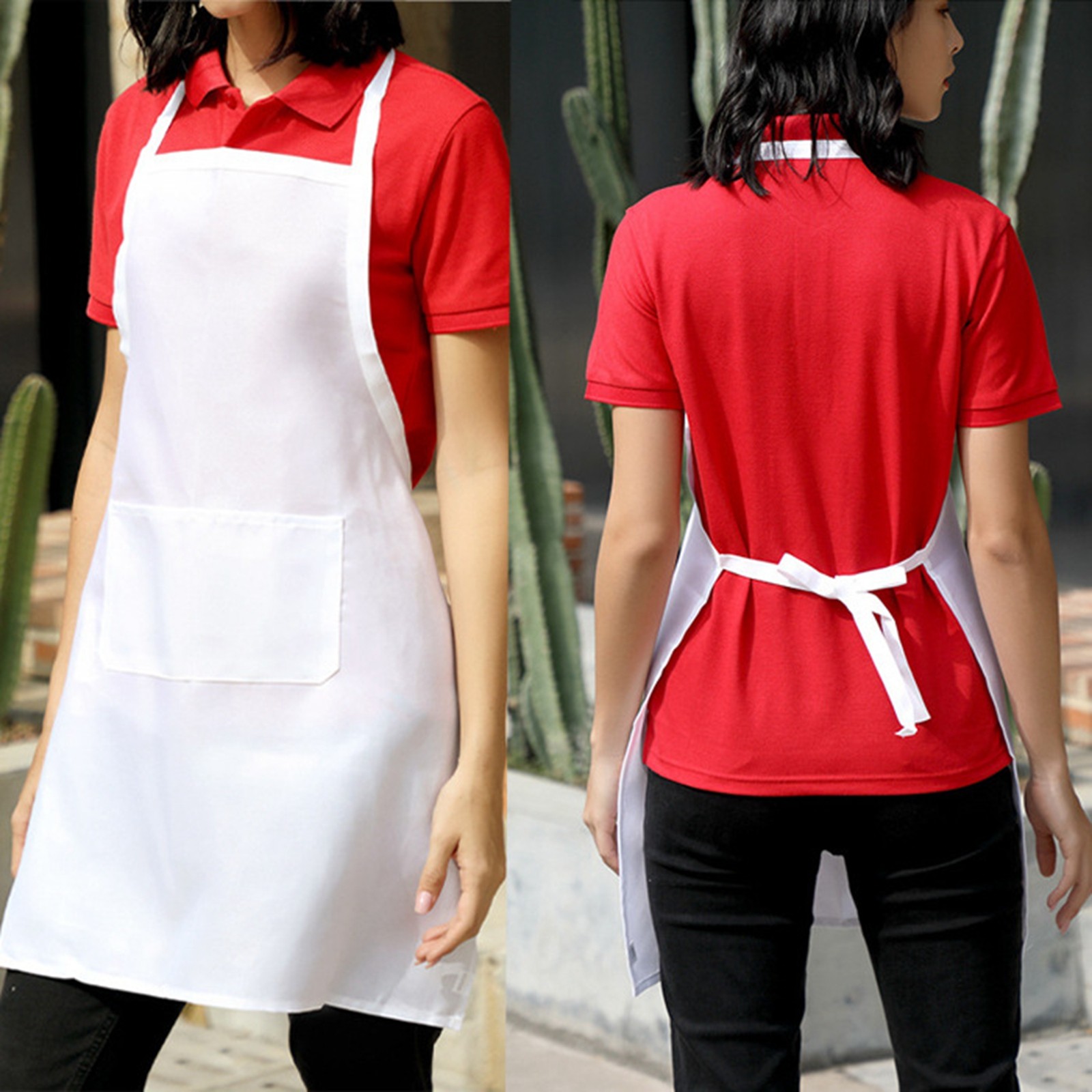 Women Kitchen Accessories - 1/3 個白キッチンエプロン女性男性シェフ作業エプロングリルレストランバーショップカフェ美容爪スタジオ制服