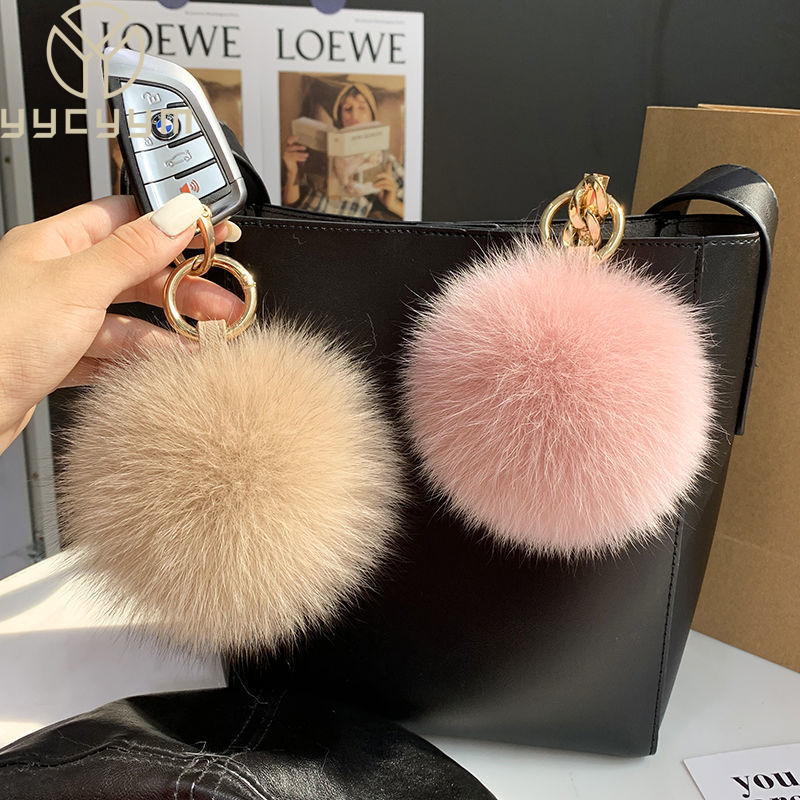 Women'S Emo Accessories - 2024 ふわふわリアルキツネの毛皮ボール Poms キーホルダー女性のための高級ポンポンキーリングアクセサリーバッグ装飾エモ装身具ジュエリーギフト