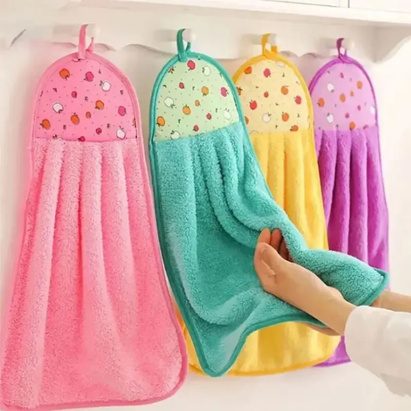 Women Kitchen Accessories - 1 個のコーラルベルベットバスルーム用品、ソフトハンドタオル、吸水性布巾、吊り下げ布、キッチンアクセサリー