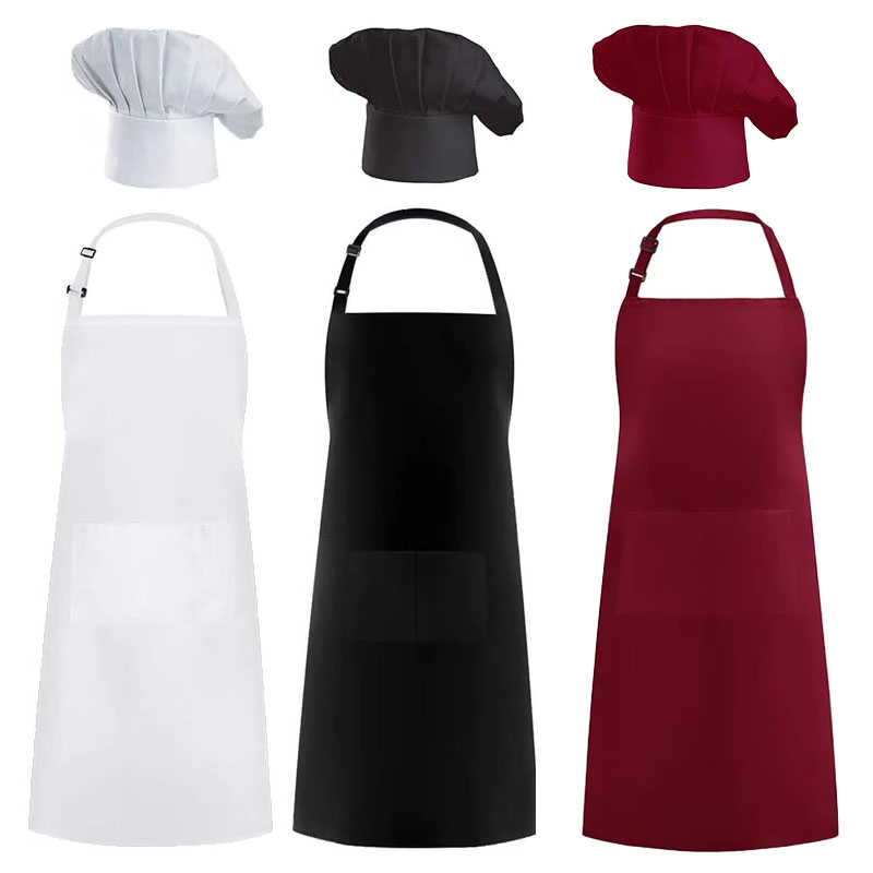 Women Kitchen Accessories - エプロン シェフハット フードサービス キッチンスーツ 調節可能な大人用ピナフォア ブッチャーハット