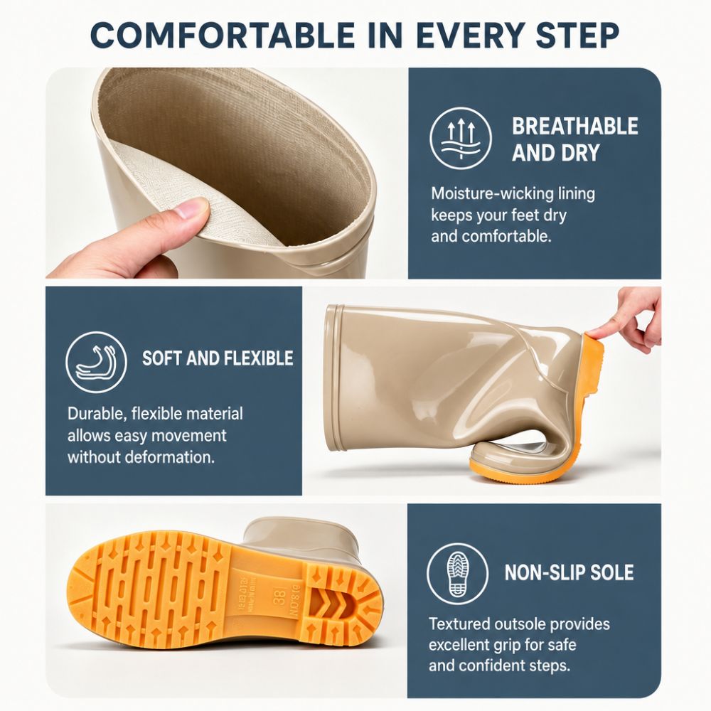 滑り止め加工を施した、女性用長めのレインブーツ。防水性があり - Women Kitchen Accessories のレビューと価格