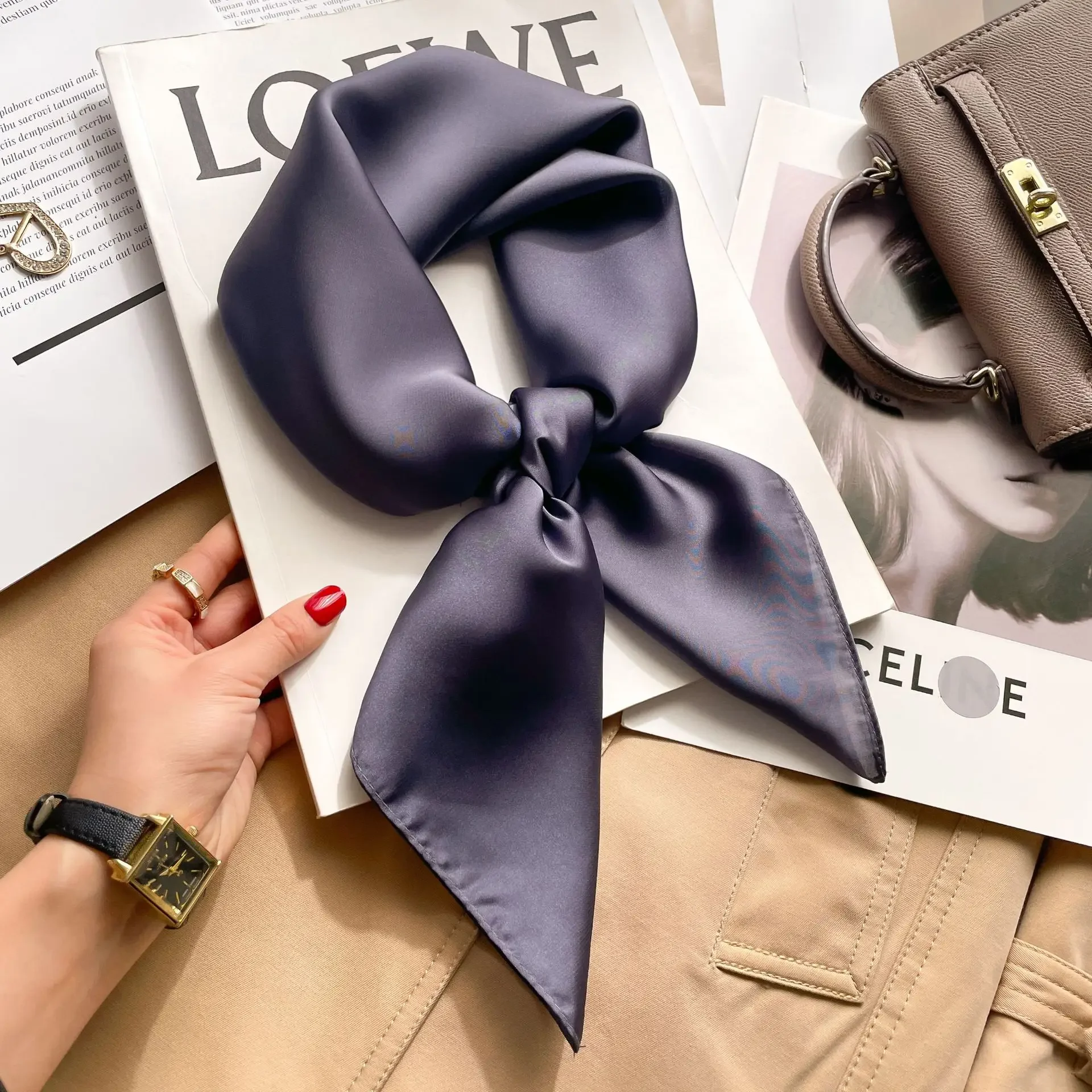 70 センチメートルソリッドカラーネッカチーフヒジャブスカー - Silk Scarf Square のレビューと価格