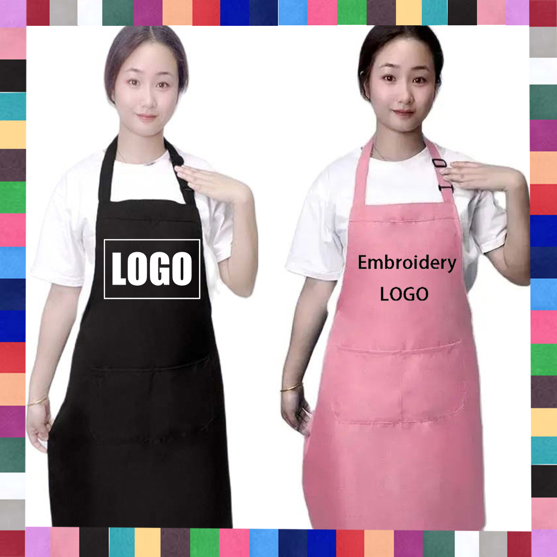 18 色カスタムロゴエプロン女性男性シェフ作業グリルレストラ - Women Kitchen Accessories のレビューと価格