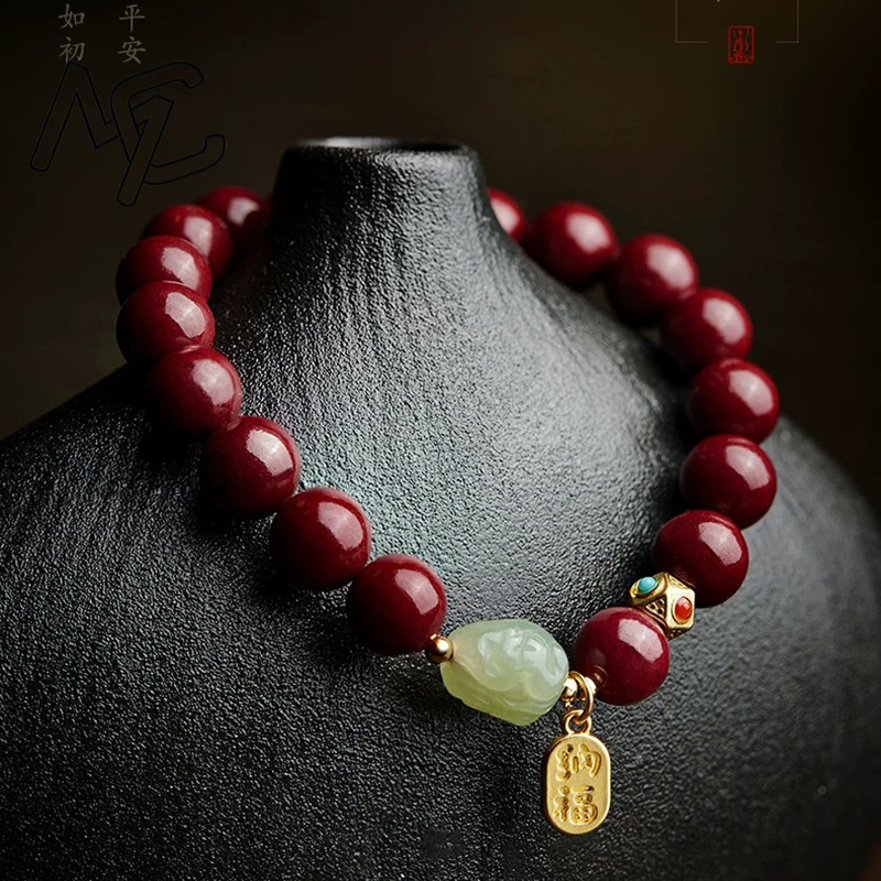 カスタマイズされた天然赤有機辰砂貔貅ブレスレットビーズアクセ - Women'S Red Accessories のレビューと価格