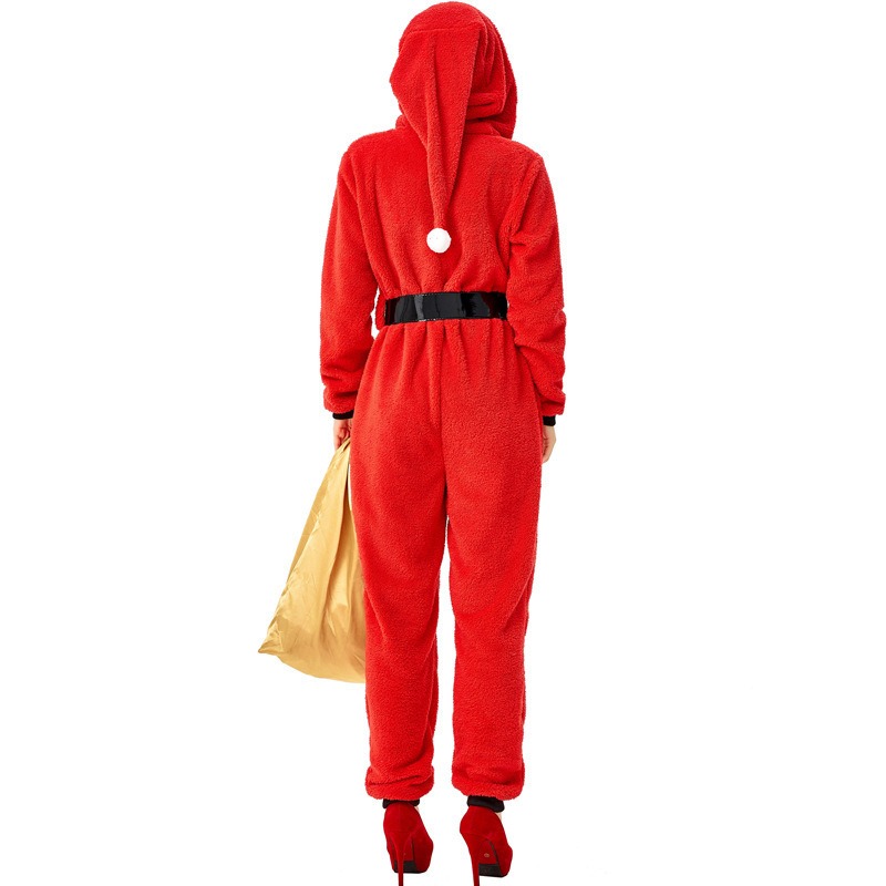 大人女性用、赤いクリスマス柄のフード付きジャンプスーツ。サン - Women'S Red Accessories のレビューと価格