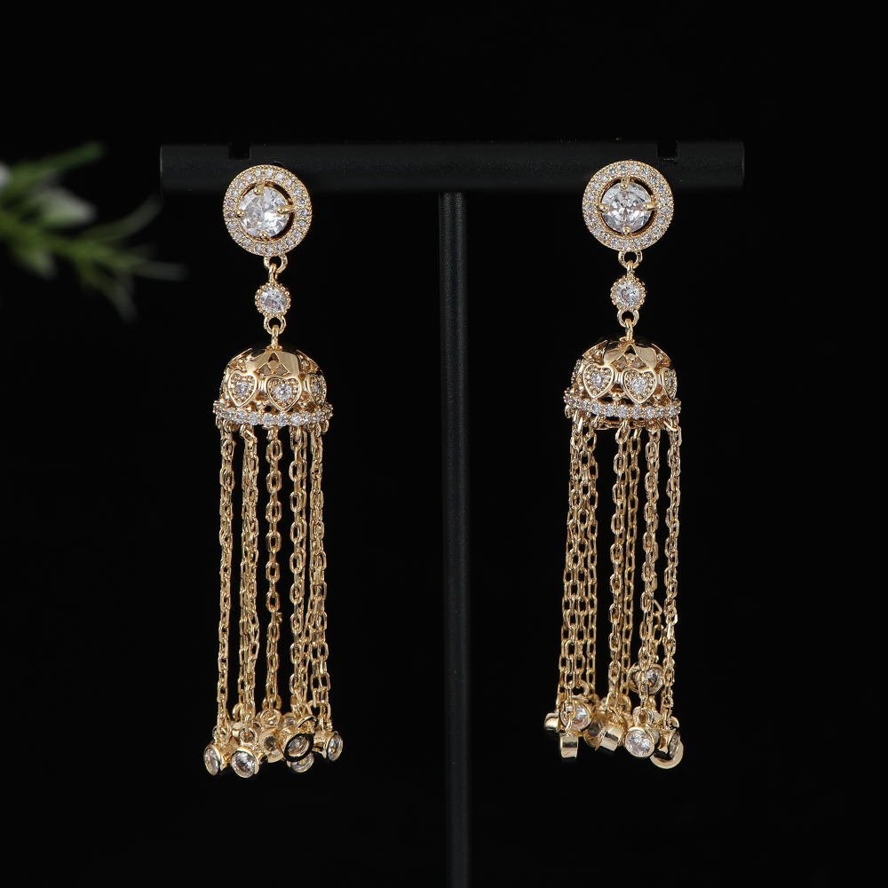 ロングジオメトリラウンドロングタッセルイヤリング女性の結婚式 - Women Accessories Dubai のレビューと価格