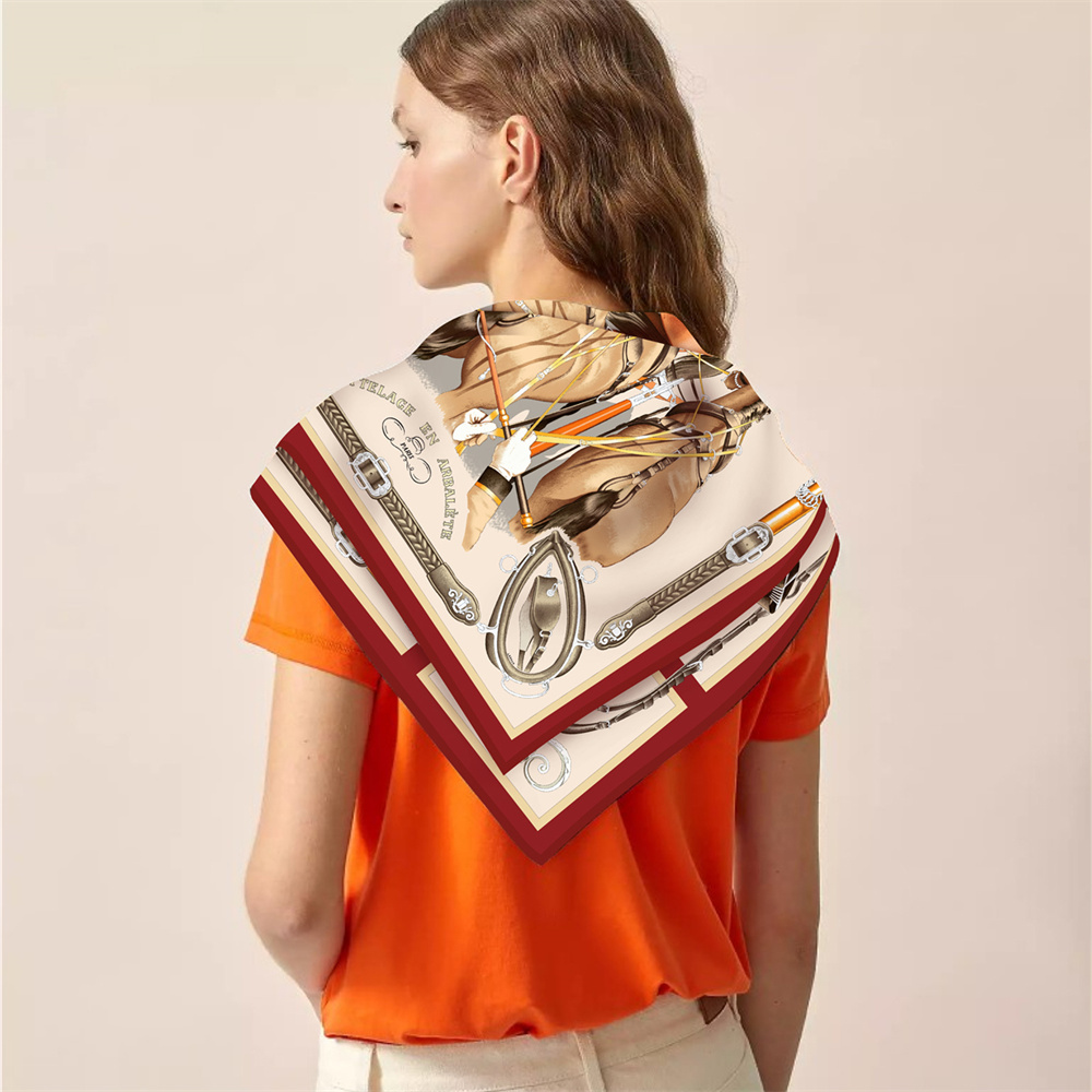 シルクスカーフ女性馬プリント正方形スカーフヘッドエシャルプシ - Silk Scarf Square のレビューと価格