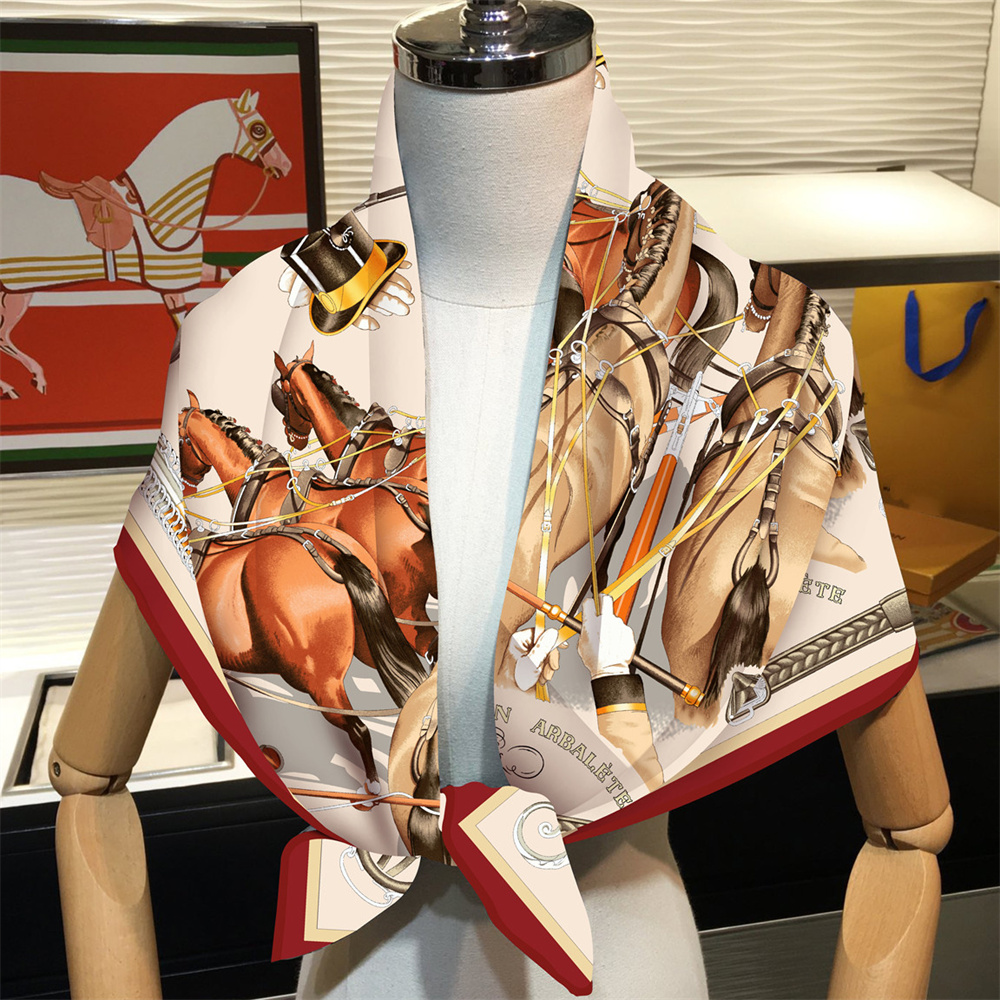 シルクスカーフ女性馬プリント正方形スカーフヘッドエシャルプシ - Silk Scarf Square のレビューと価格