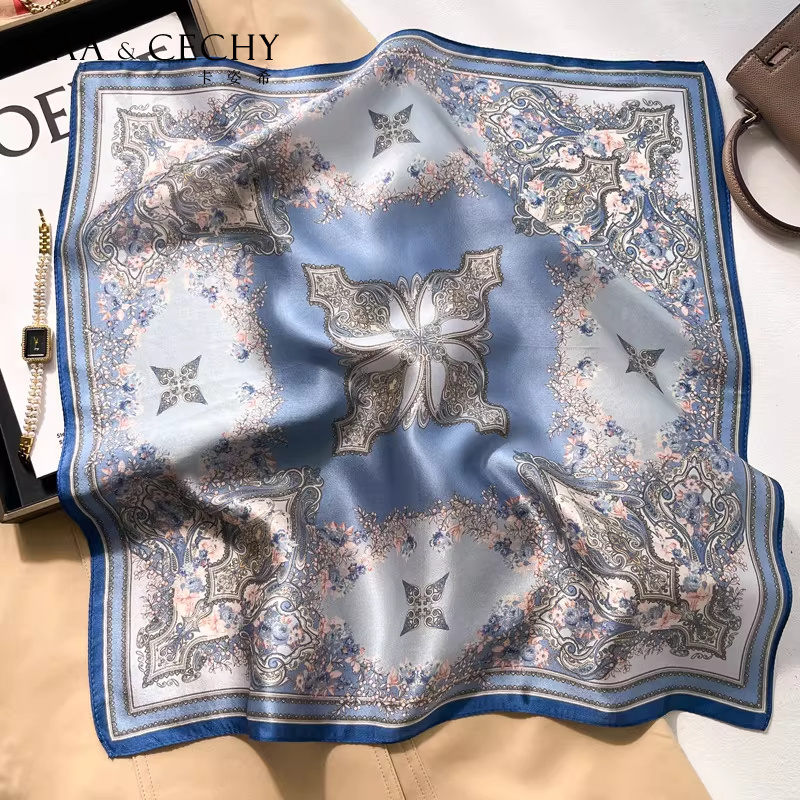 バロック花柄 100% 桑シルク正方形スカーフ 50 センチ - Silk Scarf Square のレビューと価格